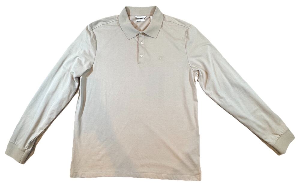 Calvin Klein Mens Tan Long Sleeve Polo Shirt Size M